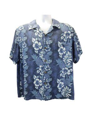 Makai Beach Mens L Tropical Hawaiian Aloha Shirt Blue Pineapple Coconut Buttons
